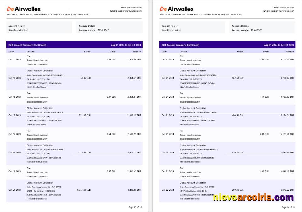 Hong Kong Airwallex Limited account statement, 18 pages 7